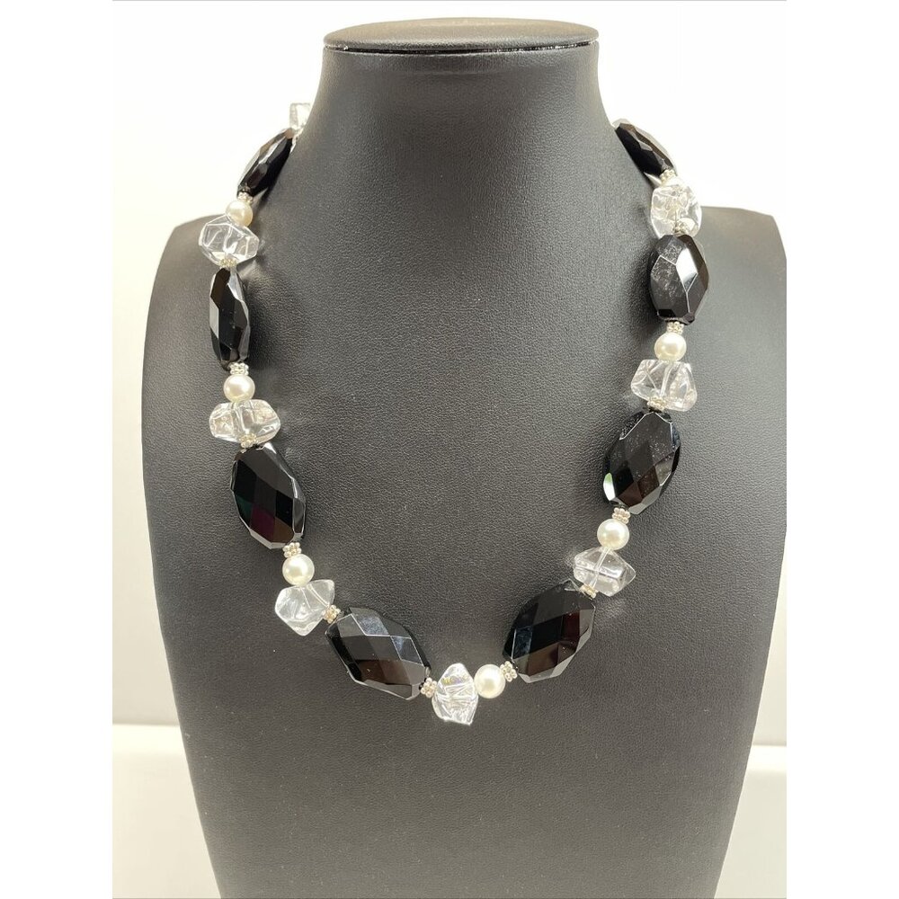 Lucas‎ Lamenth black Faceted Glass Pearl Natural Stone Necklace LUC 925 AL4.2